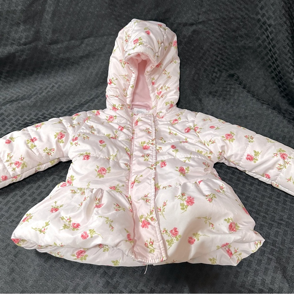 Laura Ashley Baby Girl Hooded Puffy Jacket Pink with Floral Design